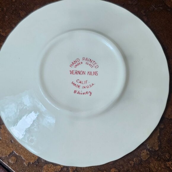 Vernon Kilns Vintage Floral Teacup Saucer Set Hand-Painted Made In USA - Picture 6 of 7